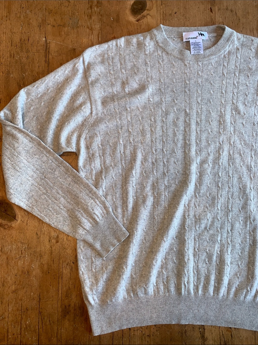 I Levrieri Italian Cashmere Silk Light Gray Cable-Knit Crewneck Sweater - Picture 3 of 16